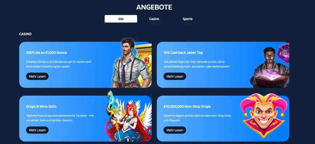 JaaBet Casino Bonusangebote mit 200% Einzahlungsbonus und täglichem Cashback
