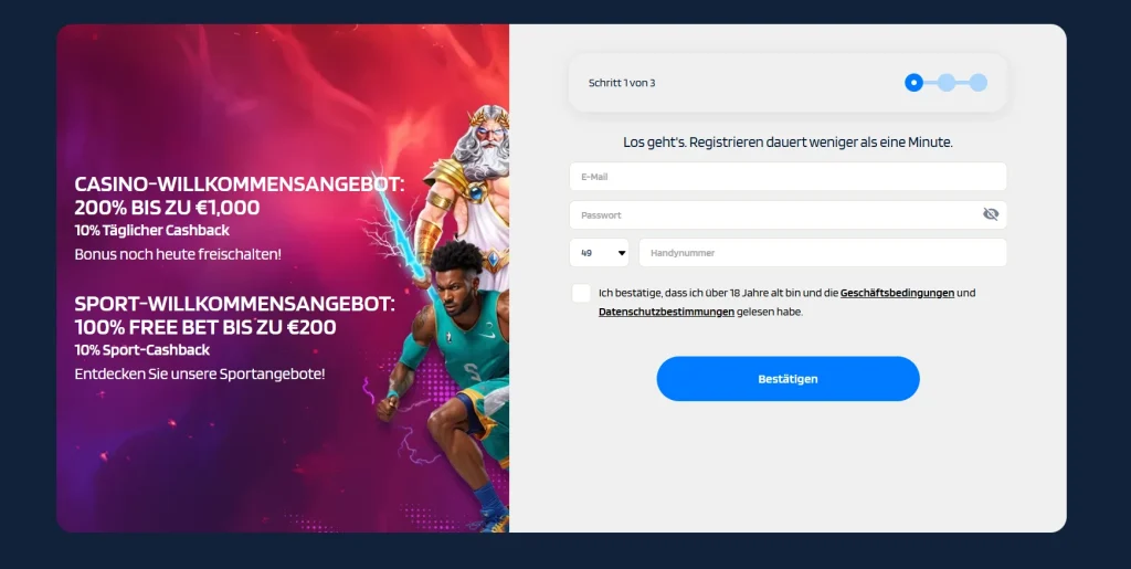 JaaBet Registrierung Formular mit schneller Kontoeröffnung