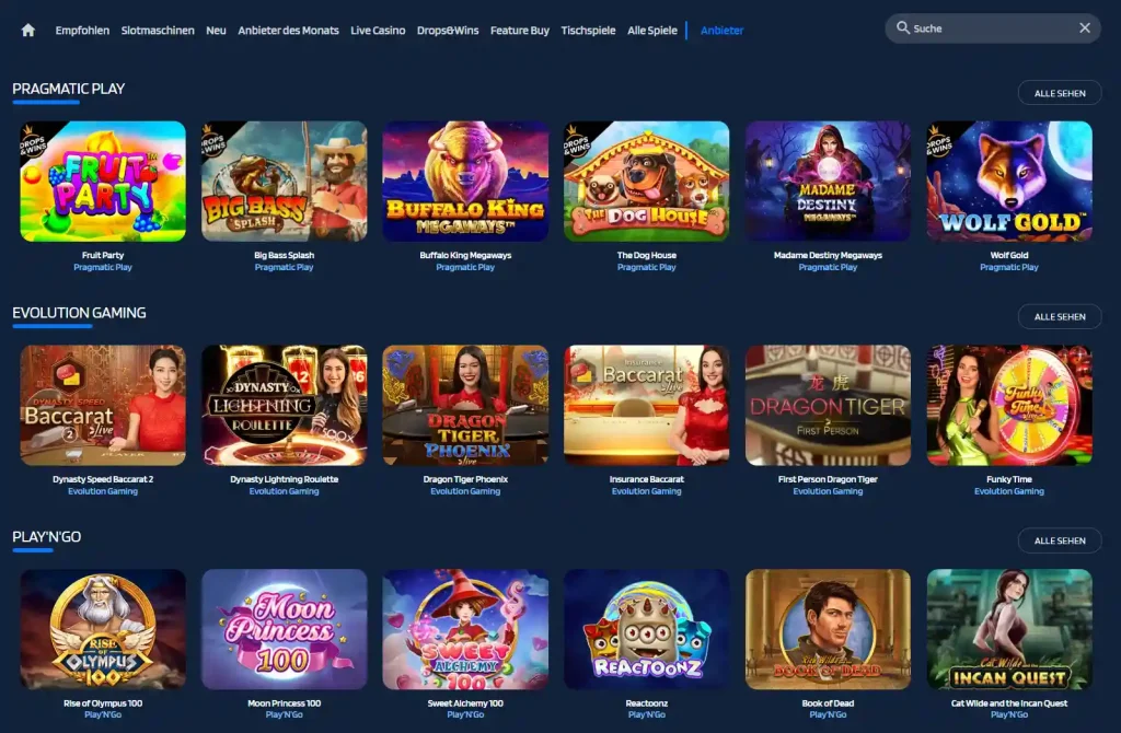 JaaBet Spielanbieter wie Pragmatic Play, Evolution und Play’n GO